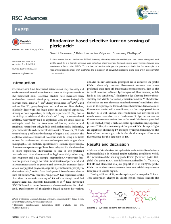 (PDF) Rhodamine based Selective Turn-on Sensing of Picric acid.