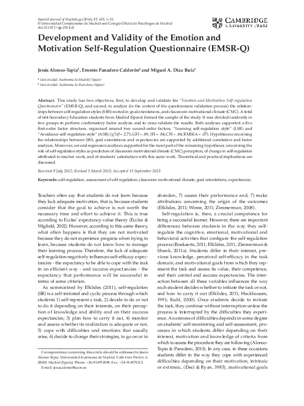 Development and validity of the Emotion and Motivation Self-regulation ...