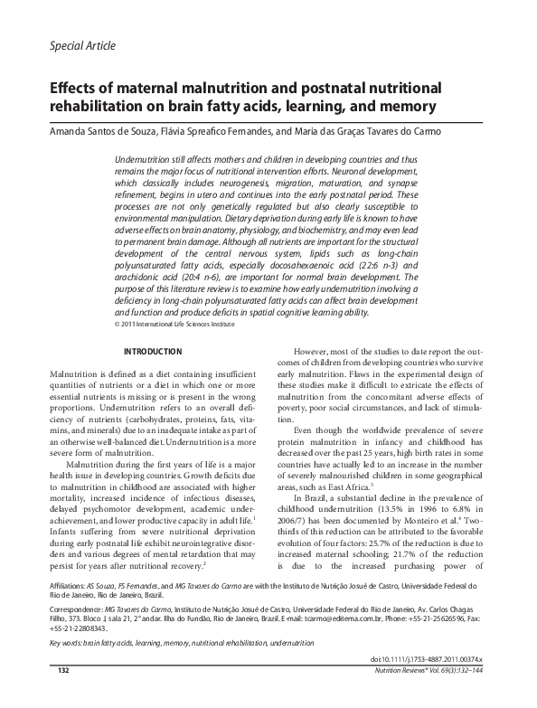 (PDF) Effects of maternal malnutrition and postnatal nutritional ...