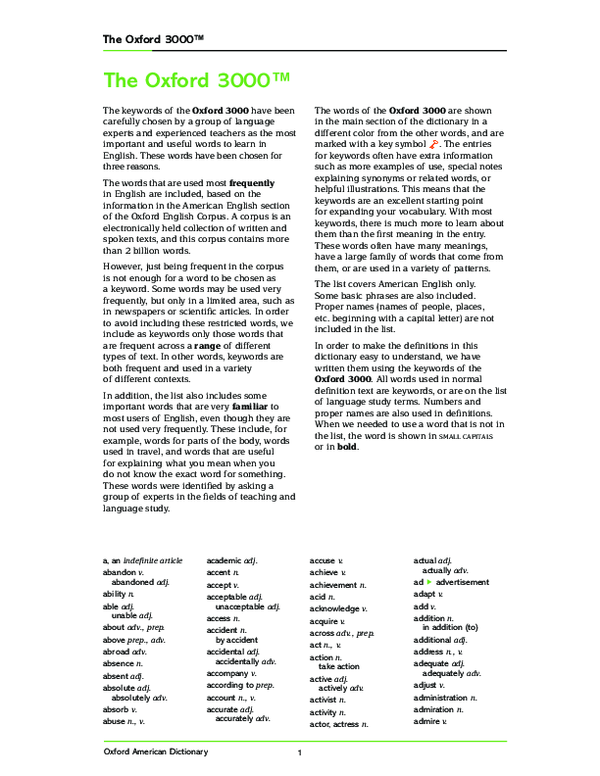 The Oxford 3000™ : 3000 Common English Oxford Words – KLIVTN