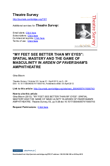 'My Feet See Better than my Eyes': Spatial Mastery and the Game of Masculinity in Arden of Faversham