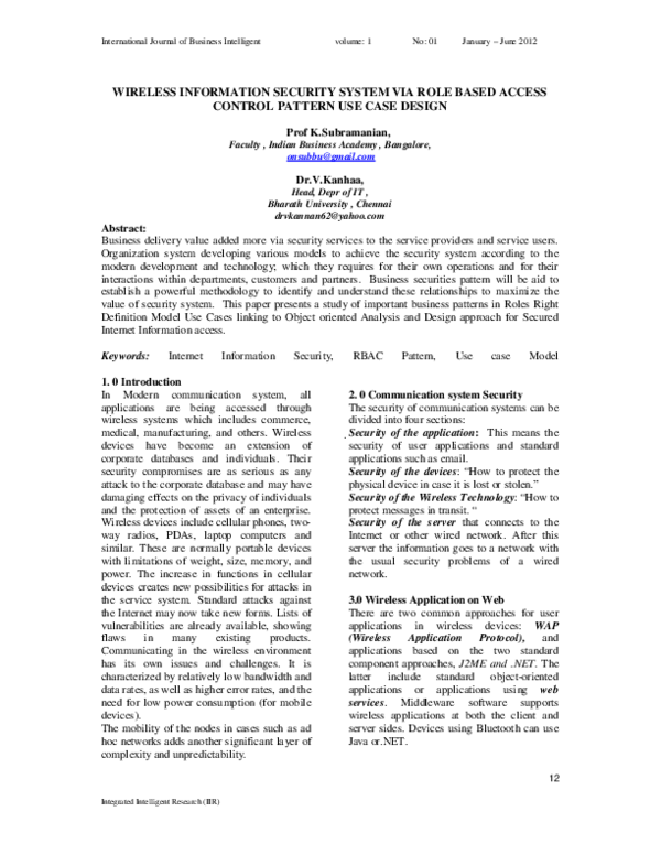 (PDF) WIRELESS INFORMATION SECURITY SYSTEM VIA ROLE BASED ACCESS ...