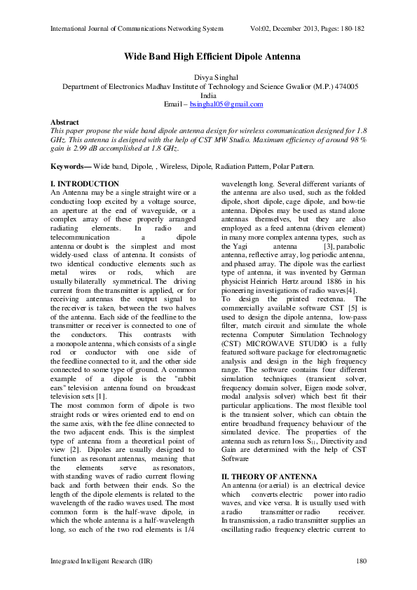 (PDF) Wide Band High Efficient Dipole Antenna