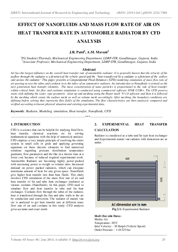 (PDF) EFFECT OF NANOFLUIDS AND MASS FLOW RATE OF AIR ON HEAT TRANSFER ...