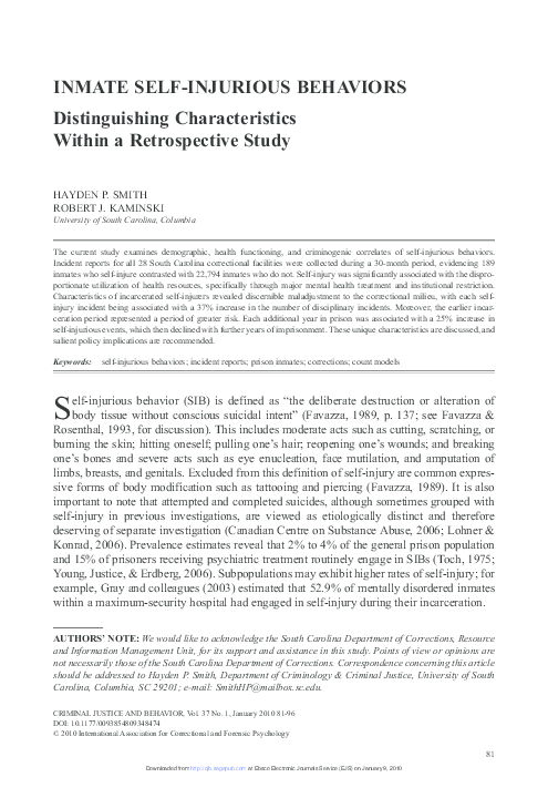 (PDF) Inmate self-injurious behaviors: Distinguishing characteristics ...