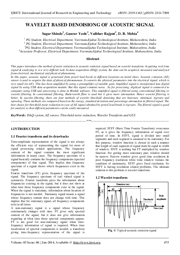 (PDF) WAVELET BASED DENOISIONG OF ACOUSTIC SIGNAL Editor IJRET