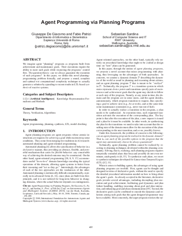 (PDF) Agent programming via planning programs