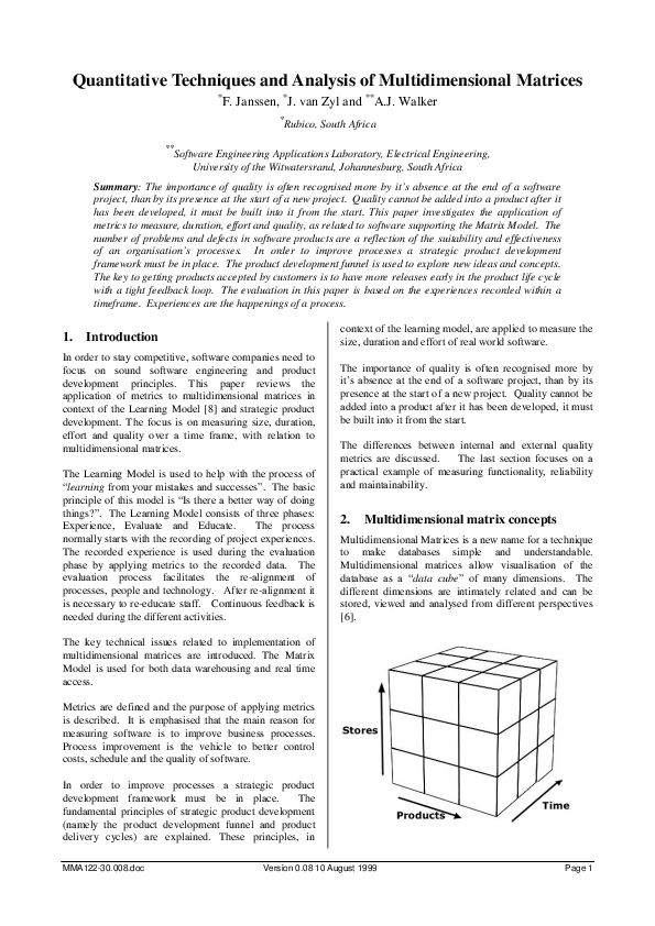 (PDF) Quantitative Techniques and Analysis of Multidimensional Matrices