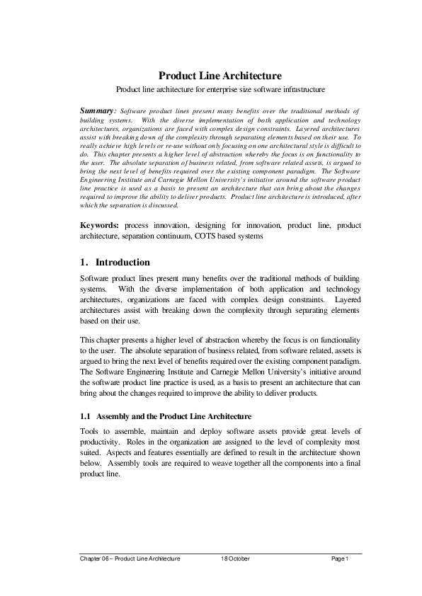 (PDF) Product Line Architecture Product line architecture for ...