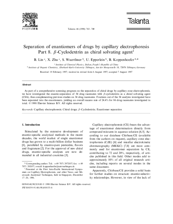 (PDF) Separation of enantiomers of drugs by capillary electrophoresis ...