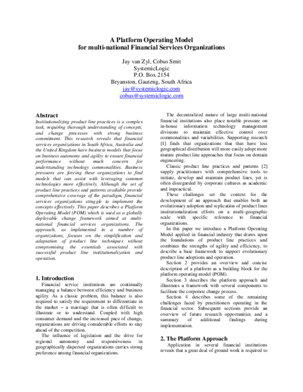 (PDF) A Platform Operating Model for multi-national Financial Services ...