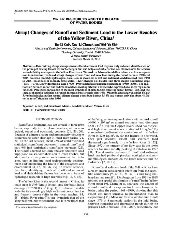 (PDF) Abrupt Changes of Runoff and Sediment Load in the Lower Reaches ...