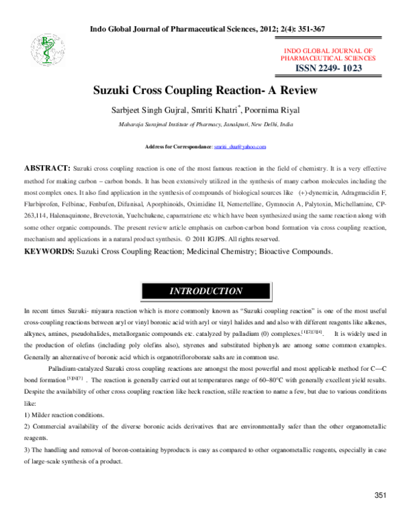 (PDF) Suzuki Cross Coupling Reaction-A Review