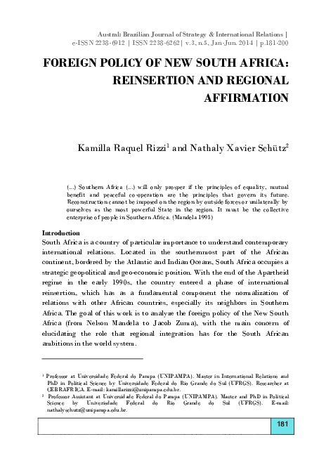 (PDF) FOREIGN POLICY OF NEW SOUTH AFRICA: REINSERTION AND REGIONAL ...