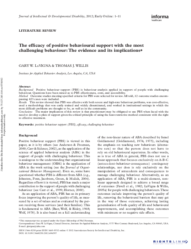 (PDF) The efficacy of positive behavioural support with the most ...