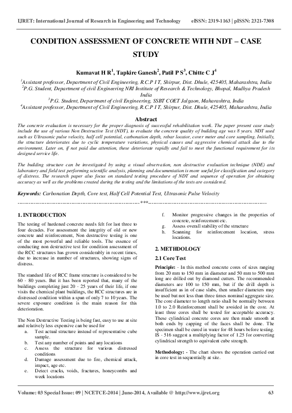 (PDF) CONDITION ASSESSMENT OF CONCRETE WITH NDT – CASE STUDY