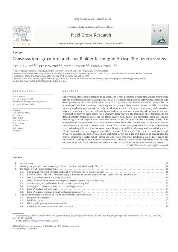 (PDF) Review Conservation agriculture and smallholder farming in Africa ...