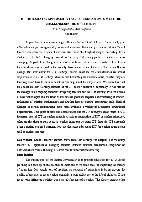 (PDF) ICT INTEGRATED APPROACH IN TEACHER EDUCATION TO MEET THE ...