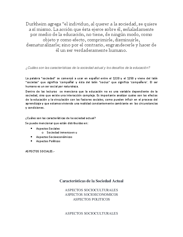 (DOC) Cuáles son las características de la sociedad actual