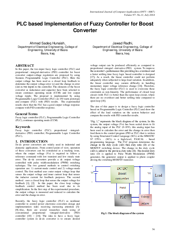 (PDF) PLC based Implementation of Fuzzy Controller for Boost Converter