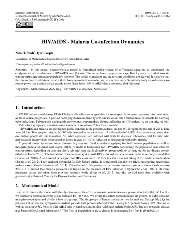 (PDF) HIV/AIDS -Malaria Co-infection Dynamics