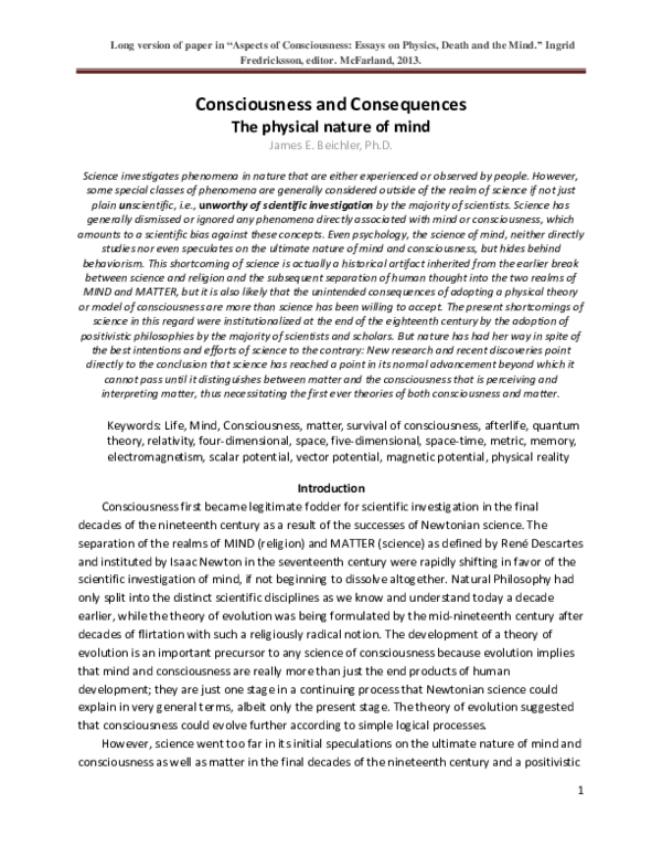 (PDF) Consciousness and Consequences: The physical nature of mind