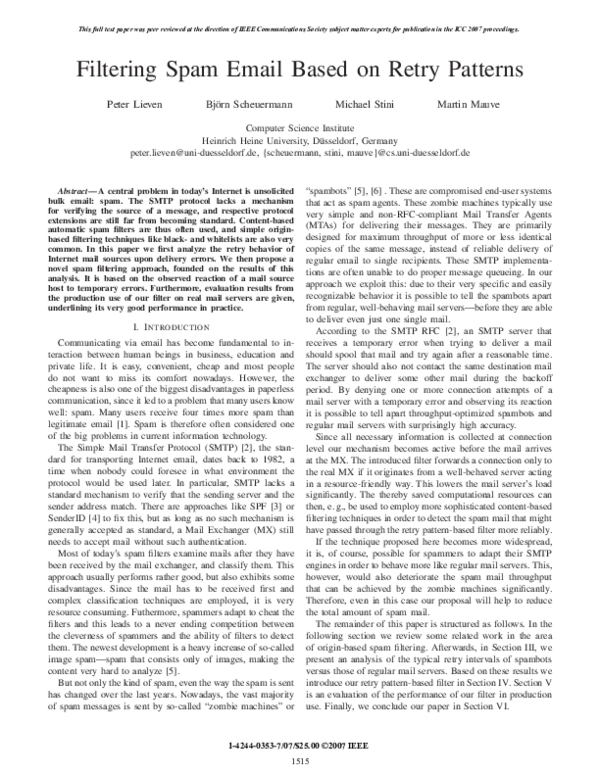(PDF) Filtering Spam Email Based on Retry Patterns