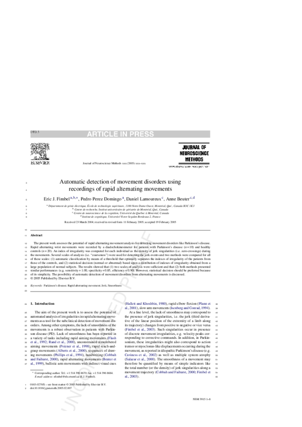 (PDF) Automatic detection of movement disorders using recordings of ...