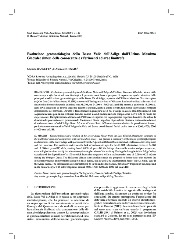 (PDF) Evoluzione geomorfologica della Bassa Valle dell'Adige dall