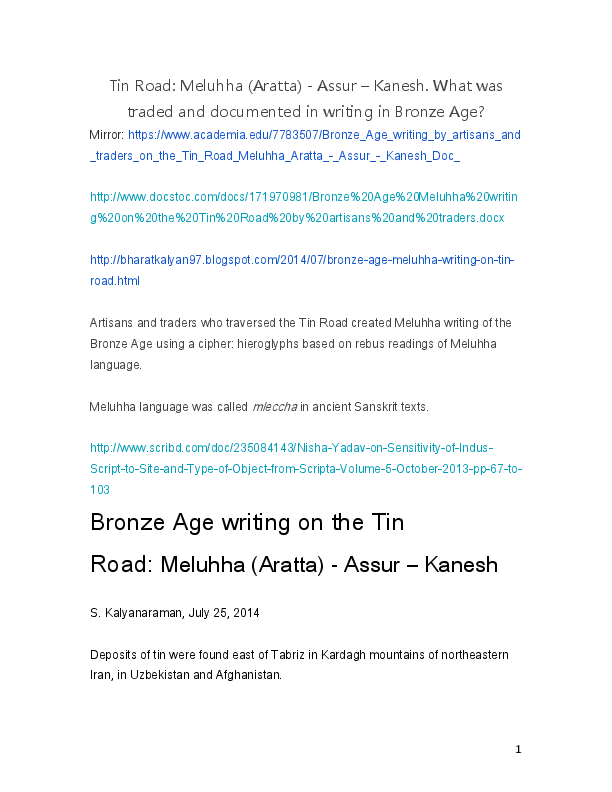 (DOC) Tin Road: Meluhha (Aratta) - Assur – Kanesh. What was traded and ...