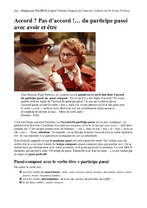 (PDF) Accord ou pas d'accord?! du participa passée avec les verbes