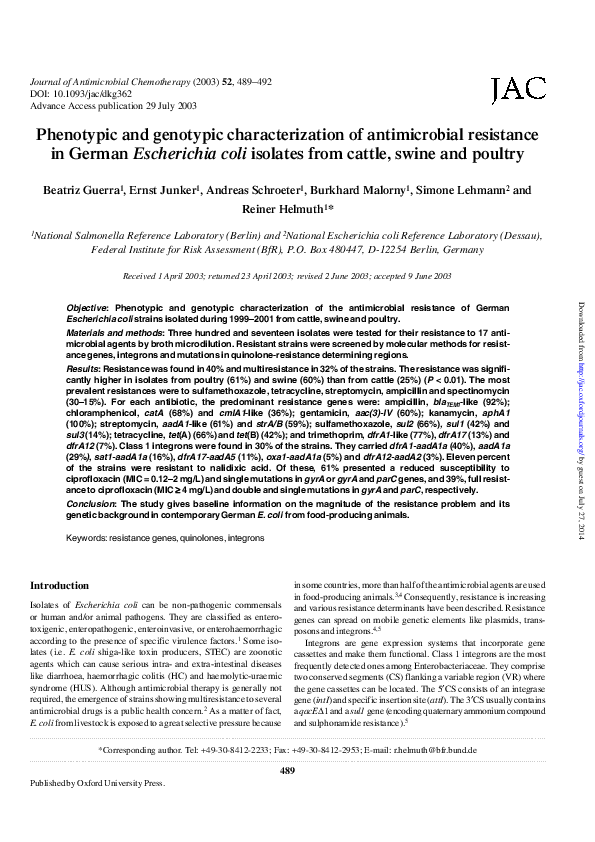 (PDF) Phenotypic and genotypic characterization of antimicrobial ...