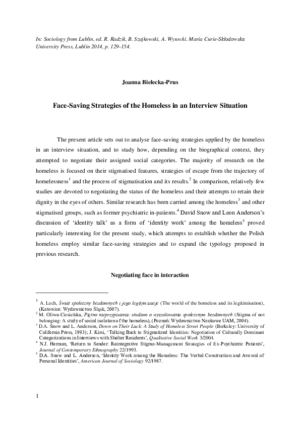 (PDF) FaceSaving Strategies of the Homeless in an Interview Situation