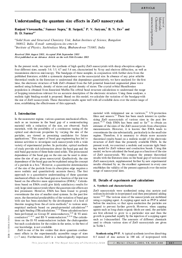 (PDF) Understanding the quantum size effects in ZnO nanocrystals