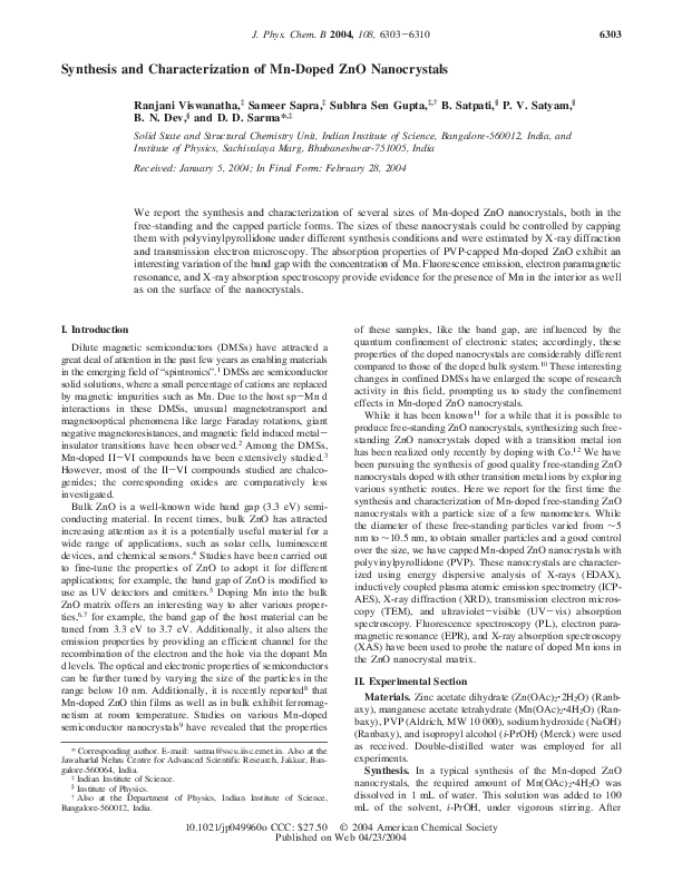 (PDF) Synthesis and characterization of Mn-doped ZnO nanocrystals