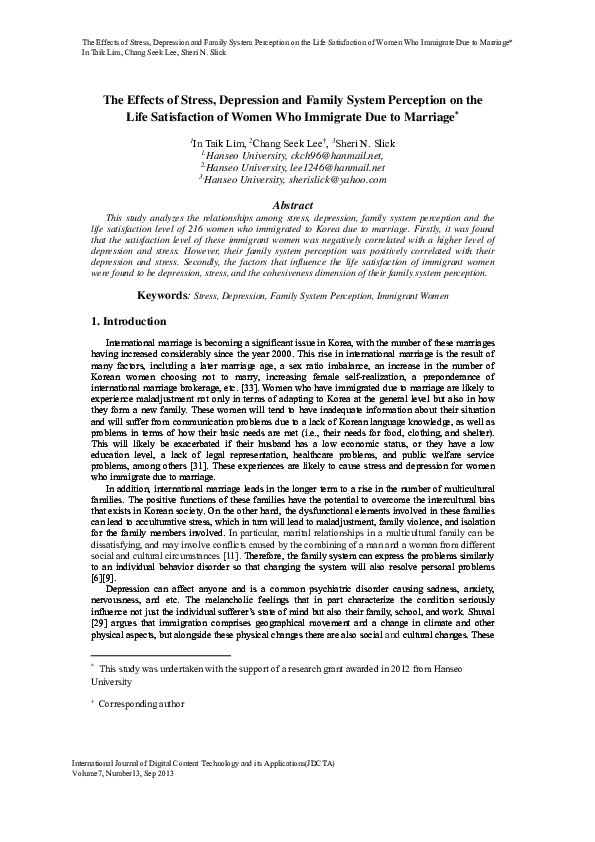(PDF) The Effects of Stress, Depression and Family System Perception on the