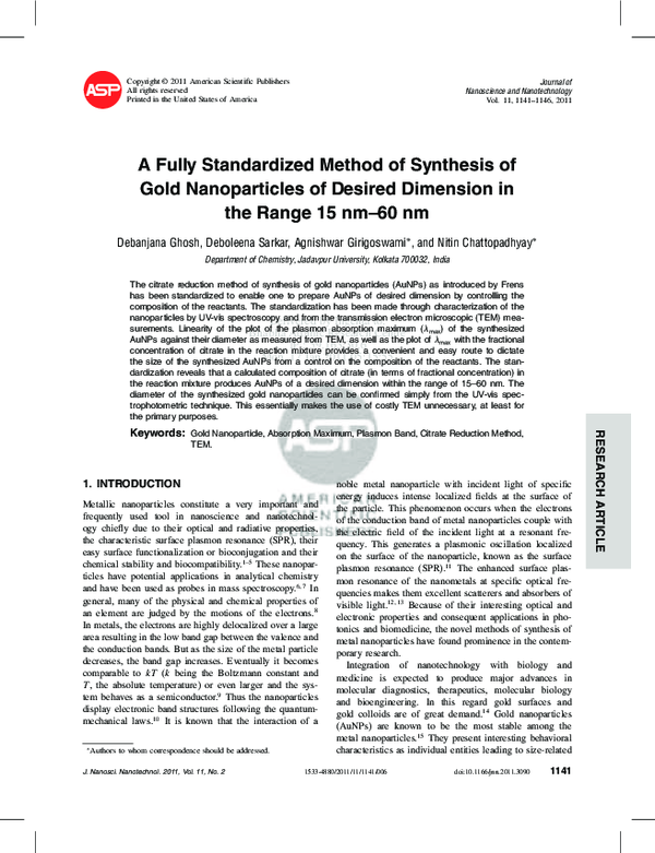(PDF) A fully standardized method of synthesis of gold nanoparticles of ...