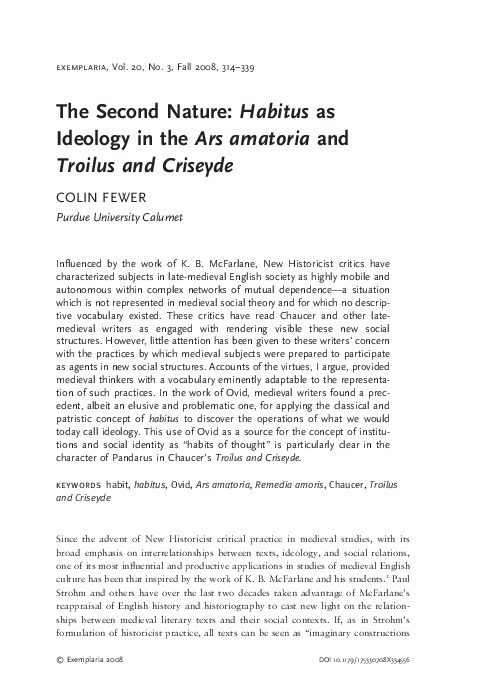 The Second Nature: Habitus as Ideology in the Ars amatoria and Troilus and Criseyde