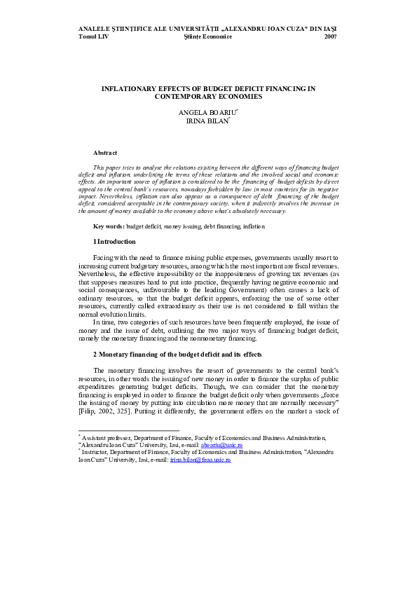 (PDF) Inflationary effects of budget deficit financing in contemporary ...