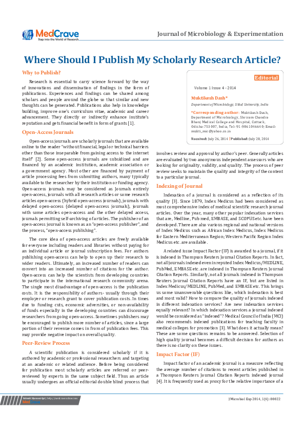 (PDF) Where Should I Publish My Scholarly Research Article?