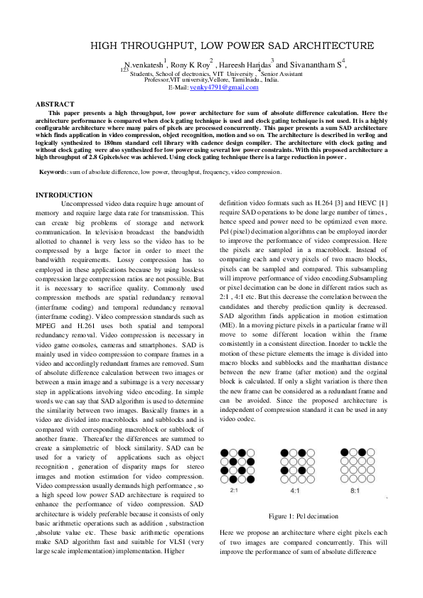 (PDF) HIGH THROUGHPUT, LOW POWER SAD ARCHITECTURE