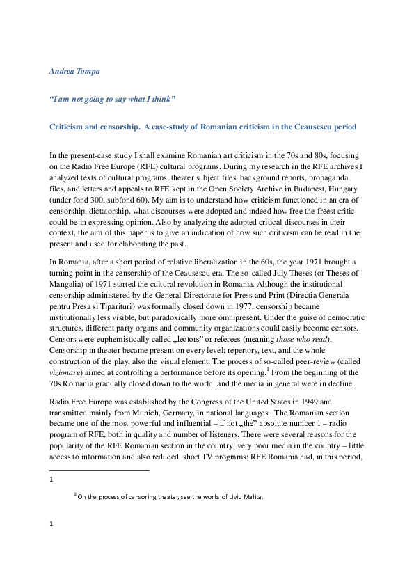 Pdf Criticism And Censorship In The Ceausescu Era Andrea Tompa Academia Edu