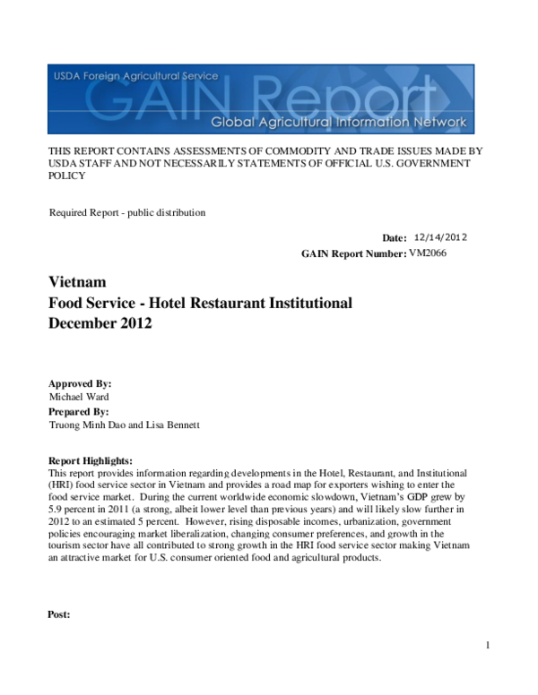 (PDF) Food Service -Hotel Restaurant Institutional Vietnam Required ...