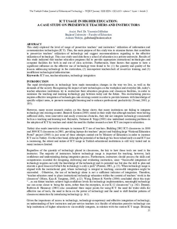 (PDF) ICT USAGE IN HIGHER EDUCATION: A CASE STUDY ON PRESERVICE ...