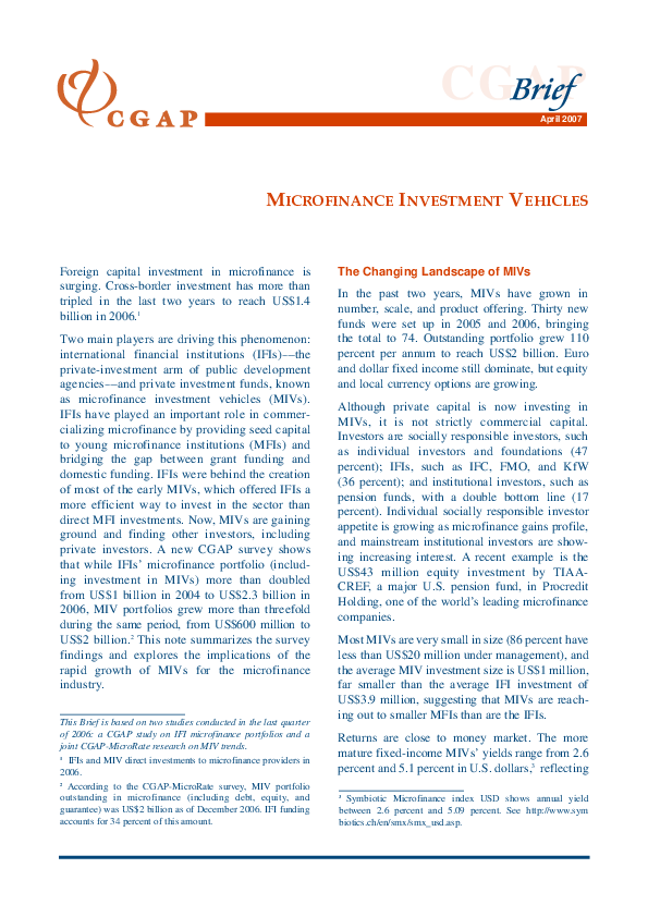 (PDF) Microfinance Investment Vehicles
