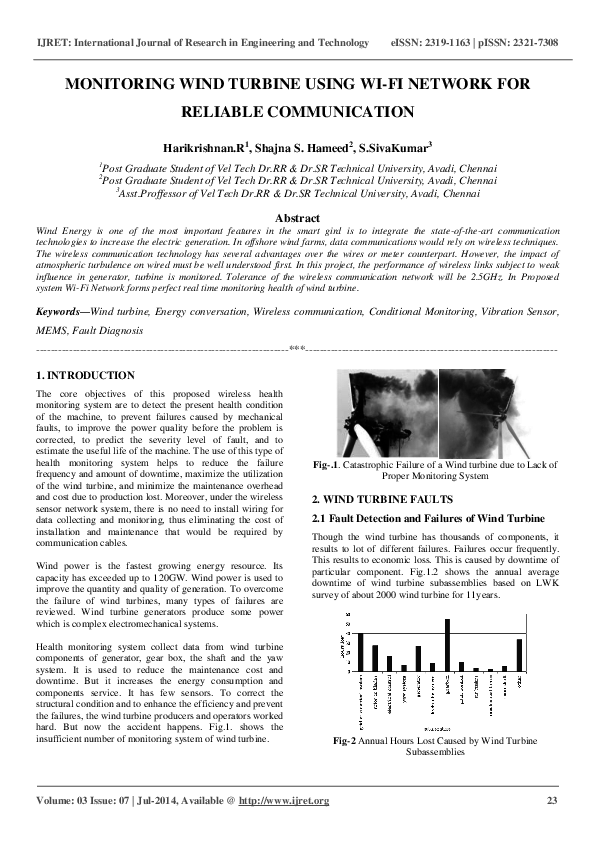 (PDF) MONITORING WIND TURBINE USING WI-FI NETWORK FOR RELIABLE ...
