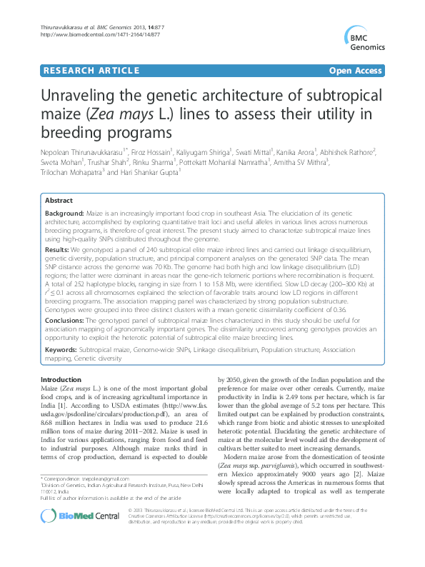 (PDF) R Unraveling the genetic architecture of subtropical maize (Zea ...