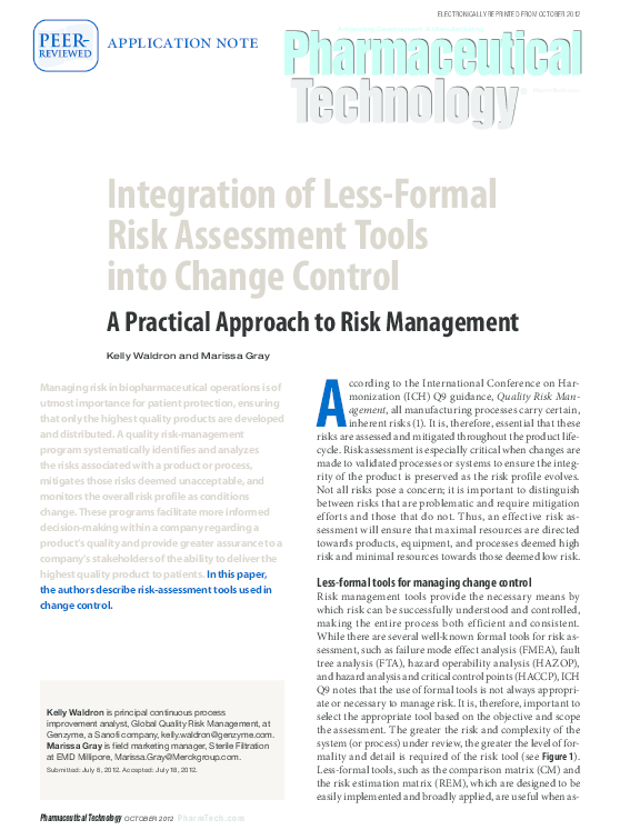 (PDF) Integration of Less Formal Risk Assessment Tools into Change Control