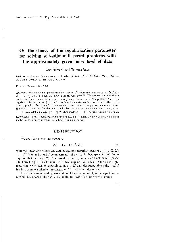 (PDF) On the choice of the regularization parameter for solving self ...