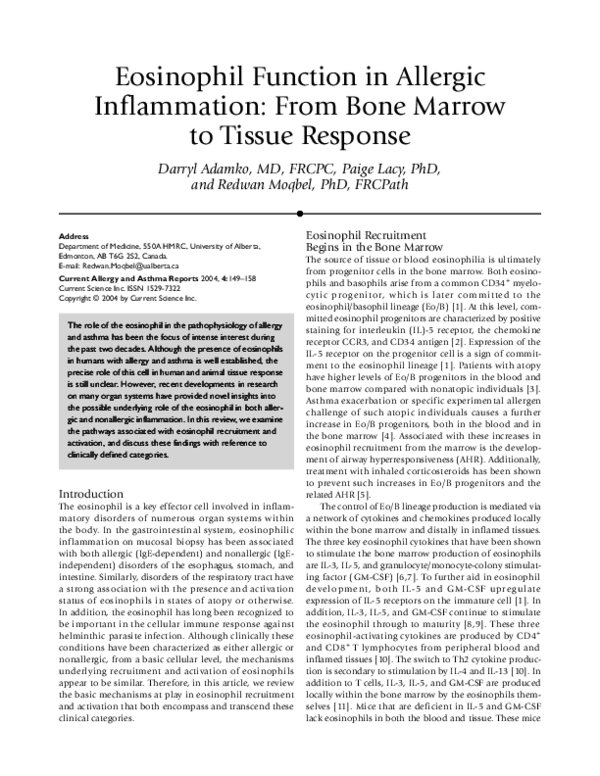 (PDF) Eosinophil function in allergic inflammation: From bone marrow to ...